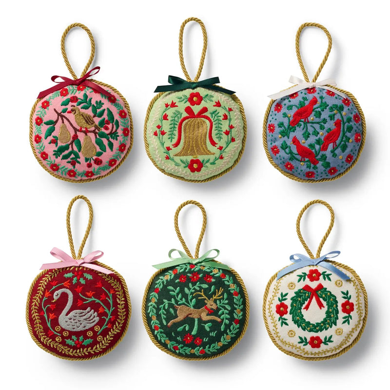 Christmastide Embroidered Ornament Set of 6 - Needle and Grain