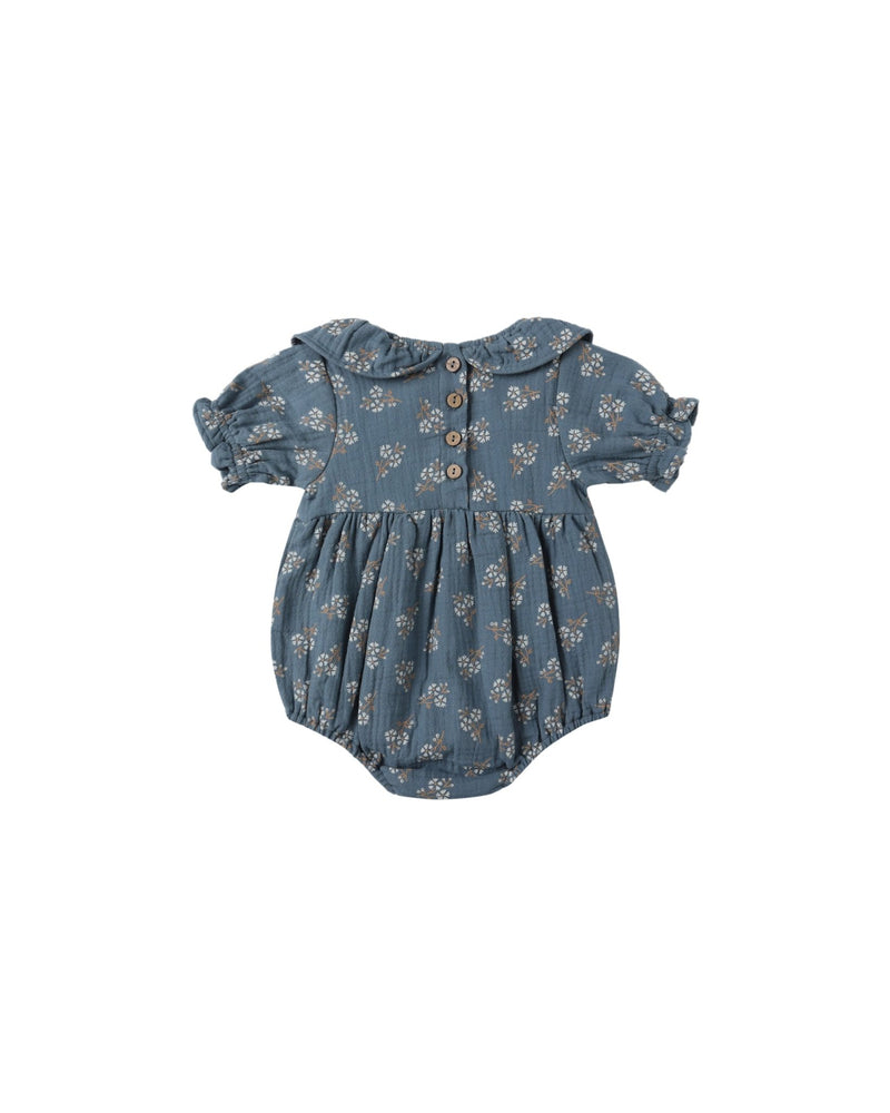 Collared Romper in Blue Floral - Needle and Grain