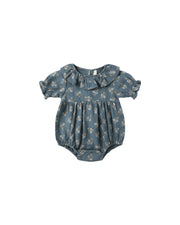 Collared Romper in Blue Floral - Needle and Grain