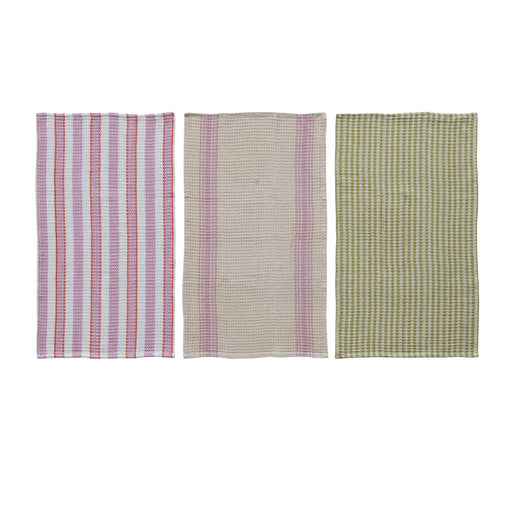 Cotton Waffle Weave Tea Towel with Stripes - Needle and Grain