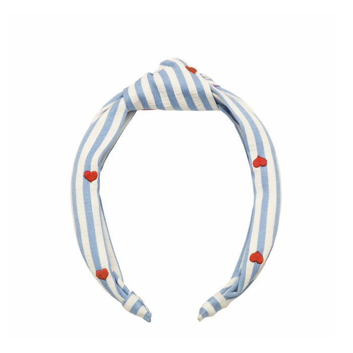 Stripy Embroidered Heart Knotted Headband