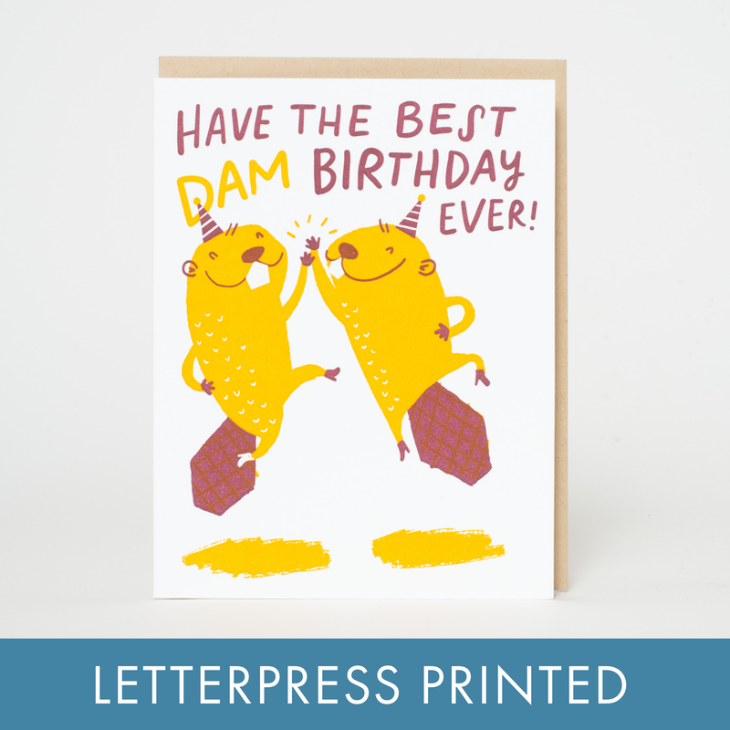 Birthday Beavers Punny Letterpress Greeting Card