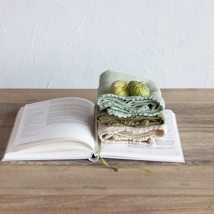Cotton Waffle Weave Tea Towel w/ Crochet Lace Trim