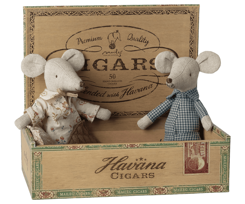 Grandma and Grandpa Mice in Cigarbox - Needle and Grain