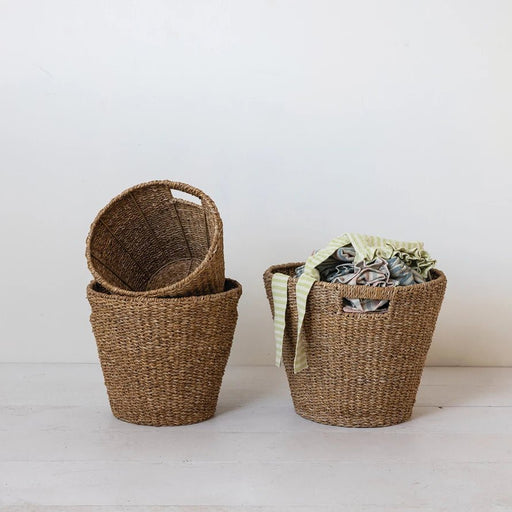 Hand - Woven Seagrass Baskets w/ Handles - Needle and Grain