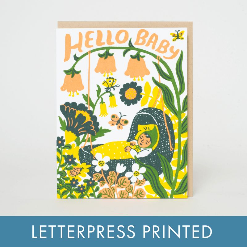 Hello Baby Bassinet Letterpress Greeting Card - Needle and Grain
