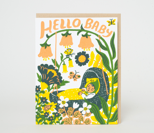Hello Baby Bassinet Letterpress Greeting Card - Needle and Grain