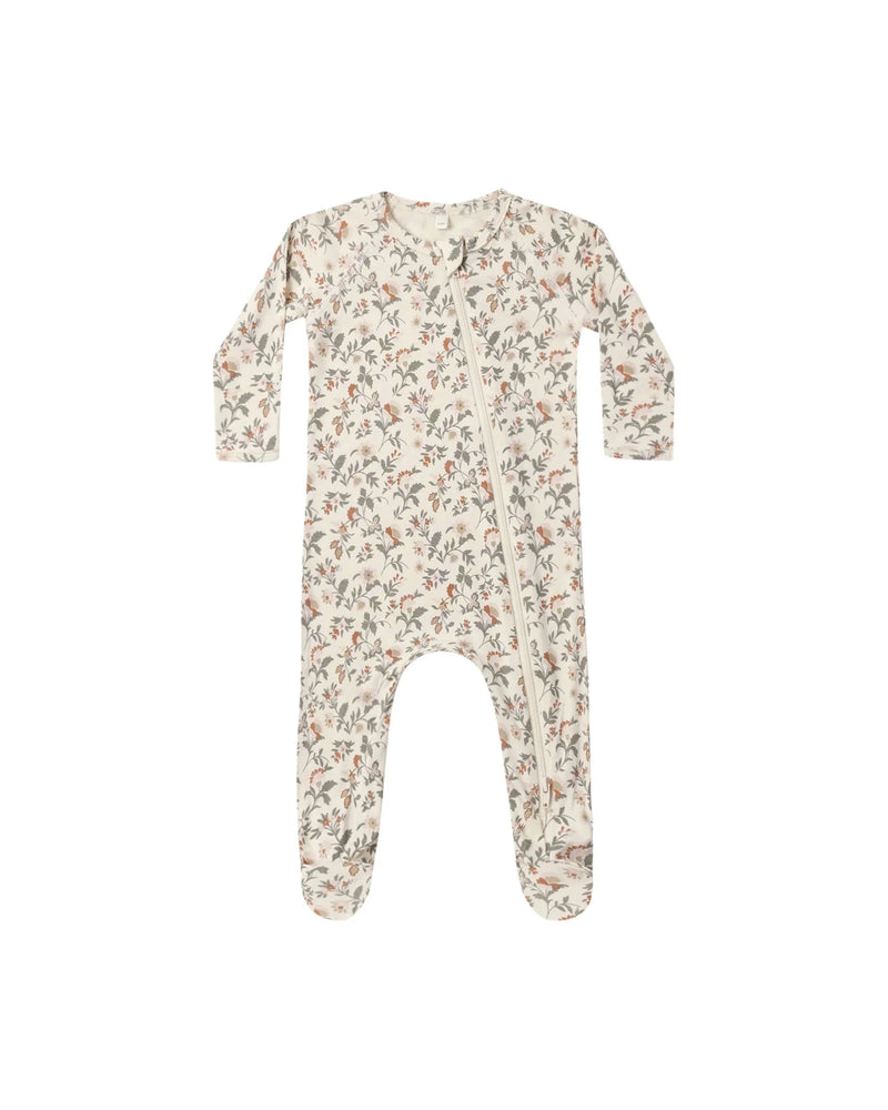 Holiday Floral Bamboo Zip Footie - Needle and Grain