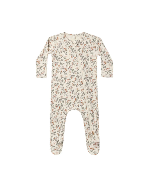 Holiday Floral Bamboo Zip Footie - Needle and Grain