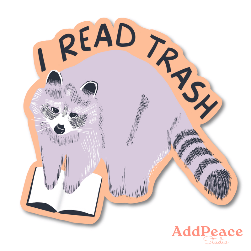 I Read Trash Raccoon Vinyl Sticker - Needle and Grain