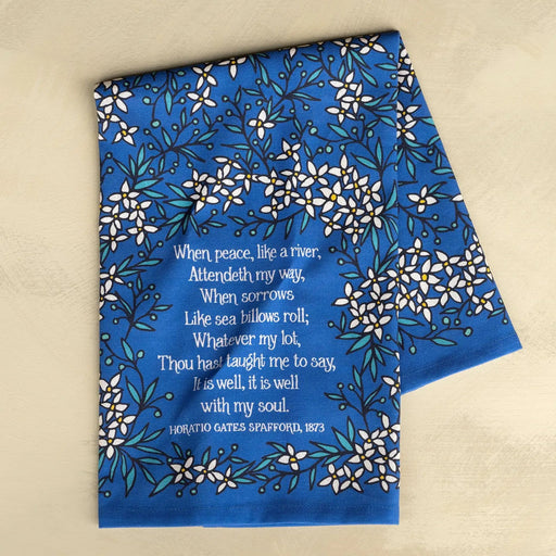 It Is Well Hymn Tea Towel - Full Color Blue - Needle and Grain