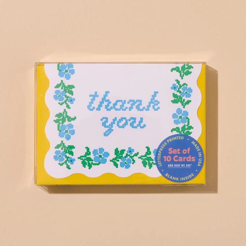 Letterpress Thank You Notecard Set (10)—Floral Cross Stitch - Needle and Grain