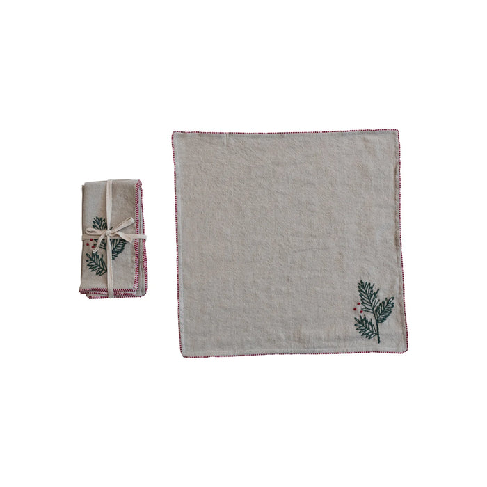 Embroidered Holly Linen Napkins