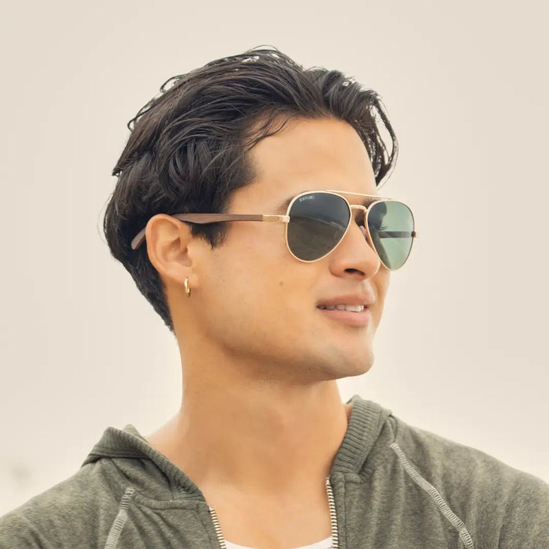 Mav - Gold / Walnut Wood / Grey Green Polarized Lens - Needle and Grain