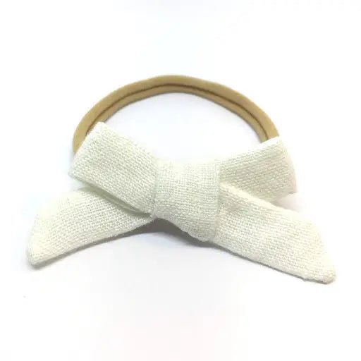 Milky White Organic Linen Dainty Hair Bow - Needle and Grain