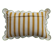 Mustard Cotton Striped Lumbar Pillow with Scalloped Edge - Needle and Grain