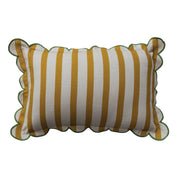 Mustard Cotton Striped Lumbar Pillow with Scalloped Edge - Needle and Grain