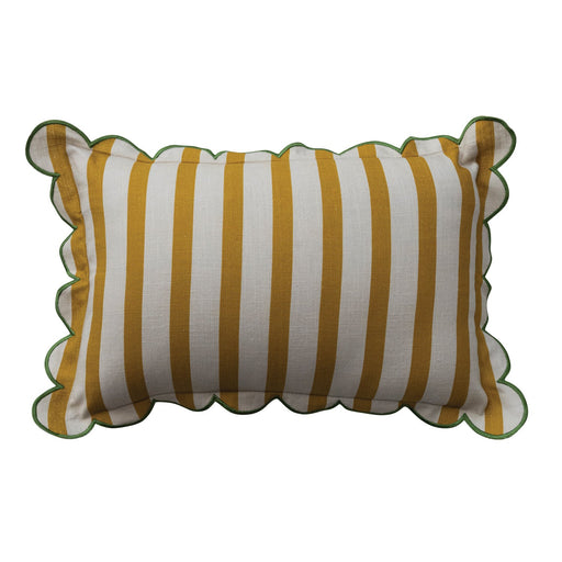Mustard Cotton Striped Lumbar Pillow with Scalloped Edge - Needle and Grain