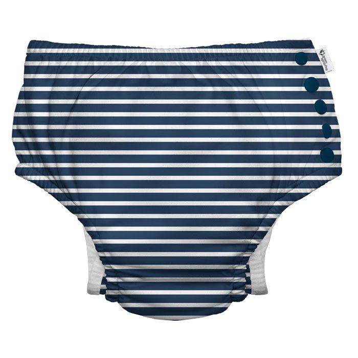 Navy Stripe Eco Snap Swim Diaper with Gusset