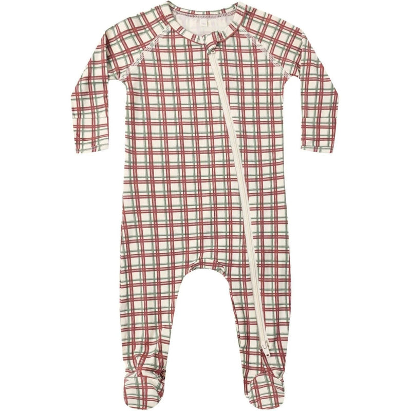Redwood Check Bamboo Zip Footie - Needle and Grain