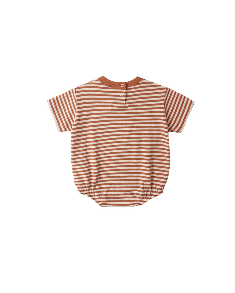 Relaxed Bubble Romper in Poppy Stripe - Needle and Grain