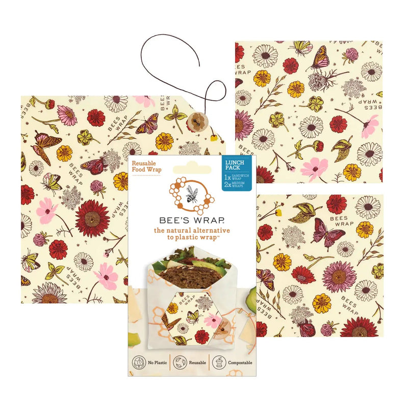 Reusable Lunch 3 Pack Beeswax Wrap - Meadow Magic - Needle and Grain