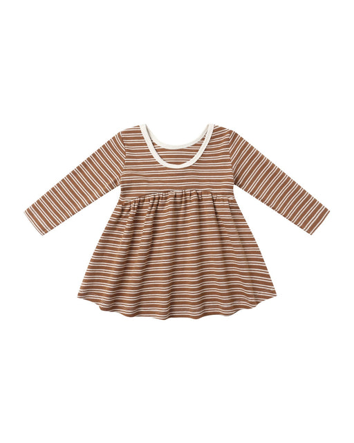 Ribbed Long Sleeve Dress in Cedar Micro Stripe - Needle and Grain