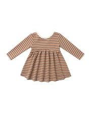 Ribbed Long Sleeve Dress in Cedar Micro Stripe - Needle and Grain