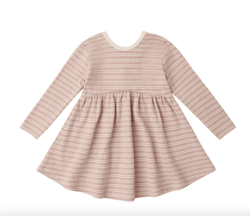 Ribbed Long Sleeve Dress in Dusty Rose Micro Stripe - Needle and Grain