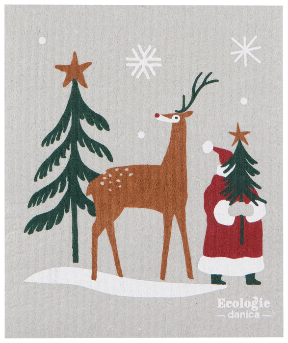 Swedish Dishcloth - Christmas Santa's Reindeer