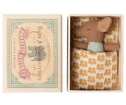 Sleepy Wakey Baby Mouse in Matchbox in Blue - Needle and Grain