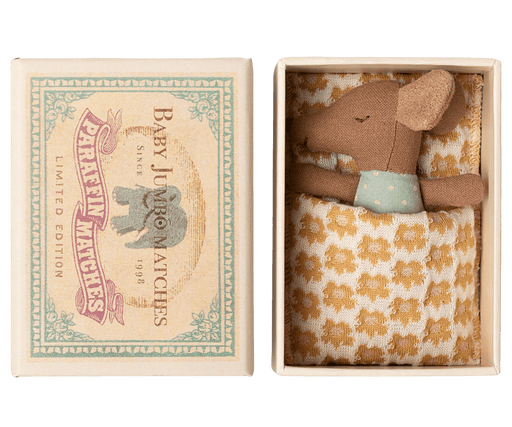 Sleepy Wakey Baby Mouse in Matchbox in Blue - Needle and Grain