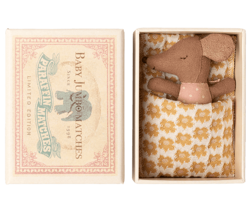 Sleepy Wakey Baby Mouse in Matchbox in Rose - Needle and Grain