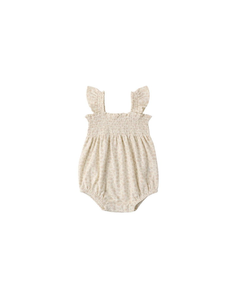 Smocked Ruffle Sleeve Romper in Ditsy - Needle and Grain