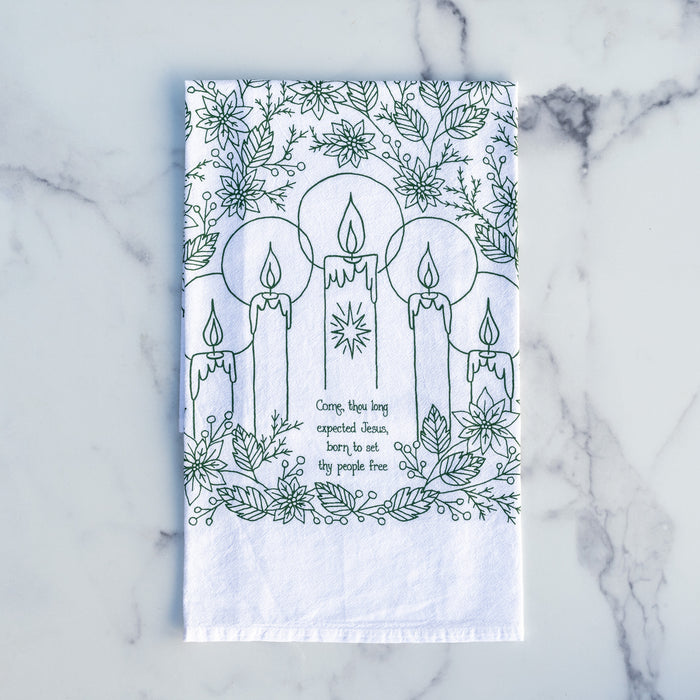 Come, Thou Long Expected Jesus Christmas Hymn Tea Towel