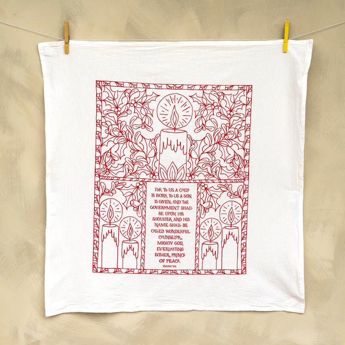 For To Us a Child is Born Christmas Hymn Tea Towel