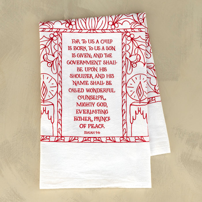 For To Us a Child is Born Christmas Hymn Tea Towel