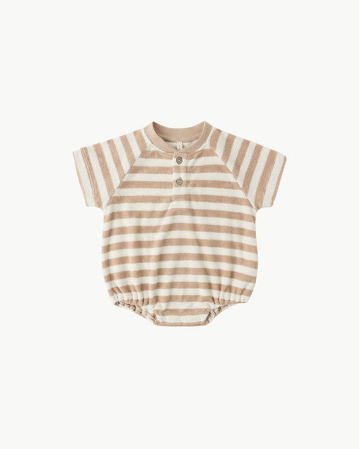 Terry Henley Romper in Latte Stripe - Needle and Grain