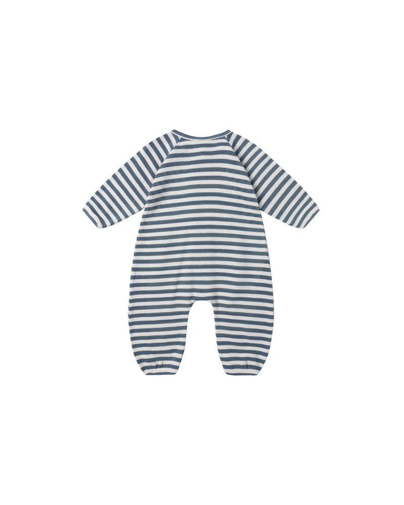 Waffle Long Sleeve Jumpsuit in Ocean Stripe - Needle and Grain