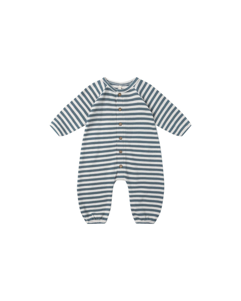 Waffle Long Sleeve Jumpsuit in Ocean Stripe - Needle and Grain