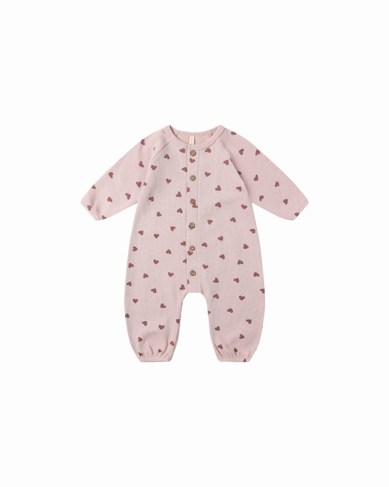 Waffle Longsleeve Jumpsuit in Hearts - Needle and Grain