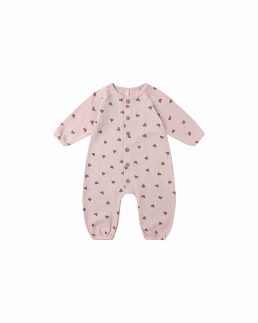 Waffle Longsleeve Jumpsuit in Hearts - Needle and Grain