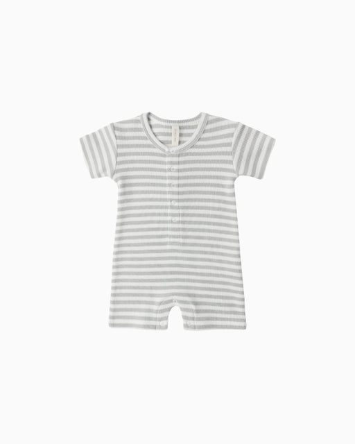 Waffle Snap Romper in Sage Stripe - Needle and Grain