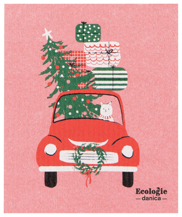 Swedish Dishcloth - Winter Wheels Cat