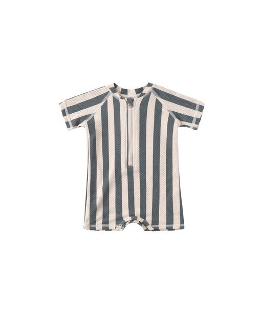 Zip Rashguard One - Piece in Ocean Retro Stripe - Needle and Grain
