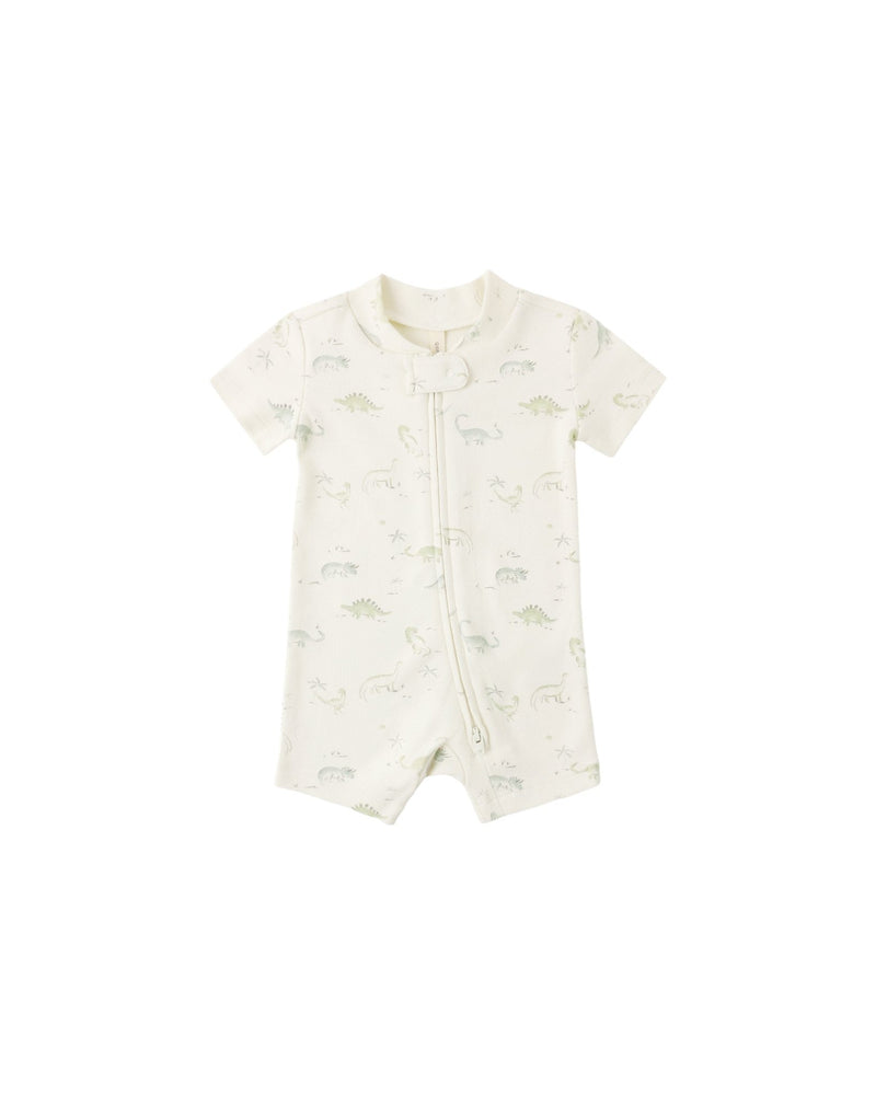 Zip Short Sleeve Sleeper in Dinosaur - Needle and Grain