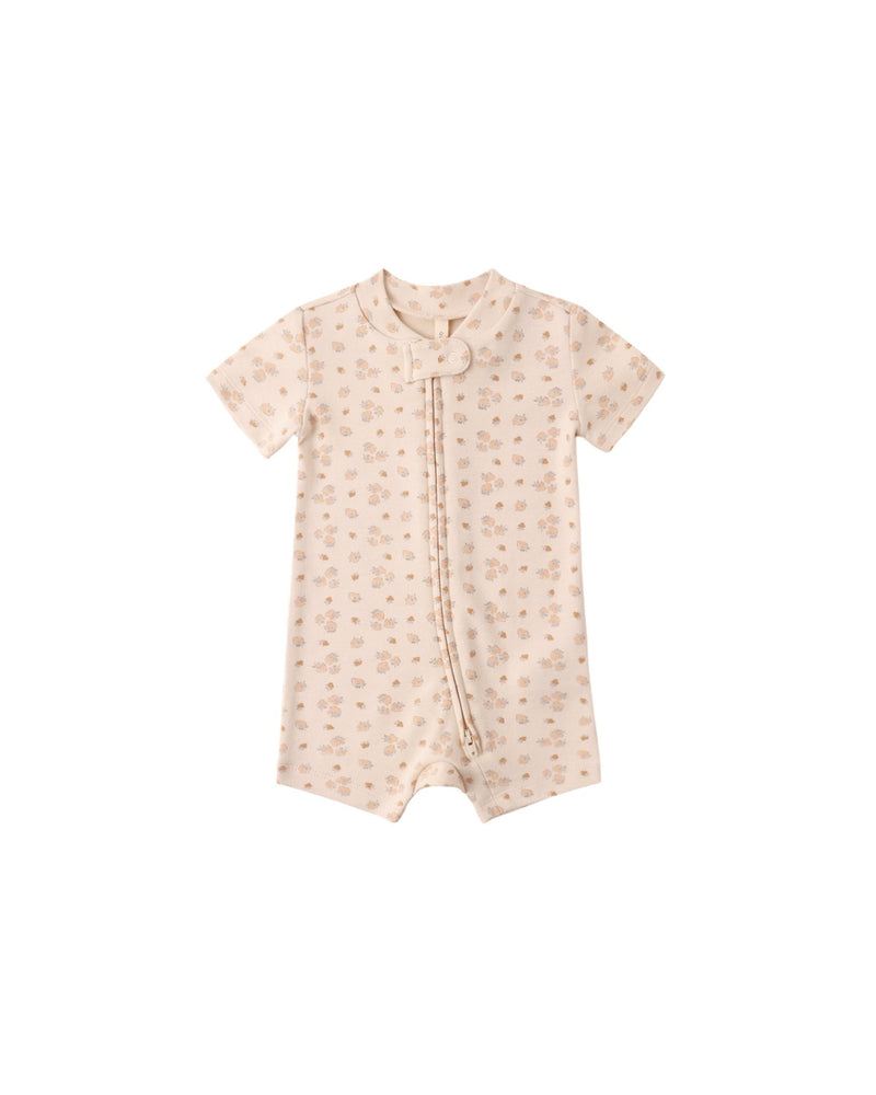 Zip Short Sleeve Sleeper in Strawberries - Needle and Grain
