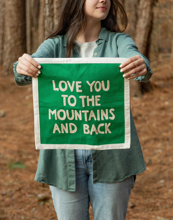 Mountains and Back Embroidered Canvas Banner