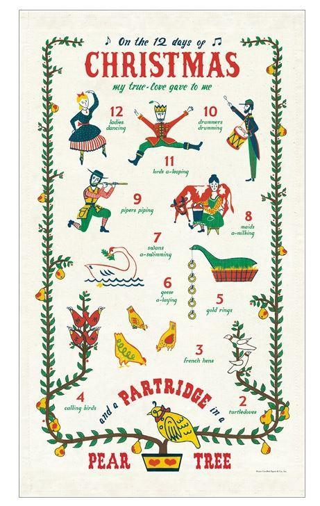 Twelve Days of Christmas Tea Towel - Needle and Grain